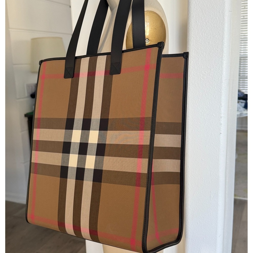 Burberry Classic Check Print Book Tote Bag, Fabric & Leather, 8084551 - Picture 11 of 16
